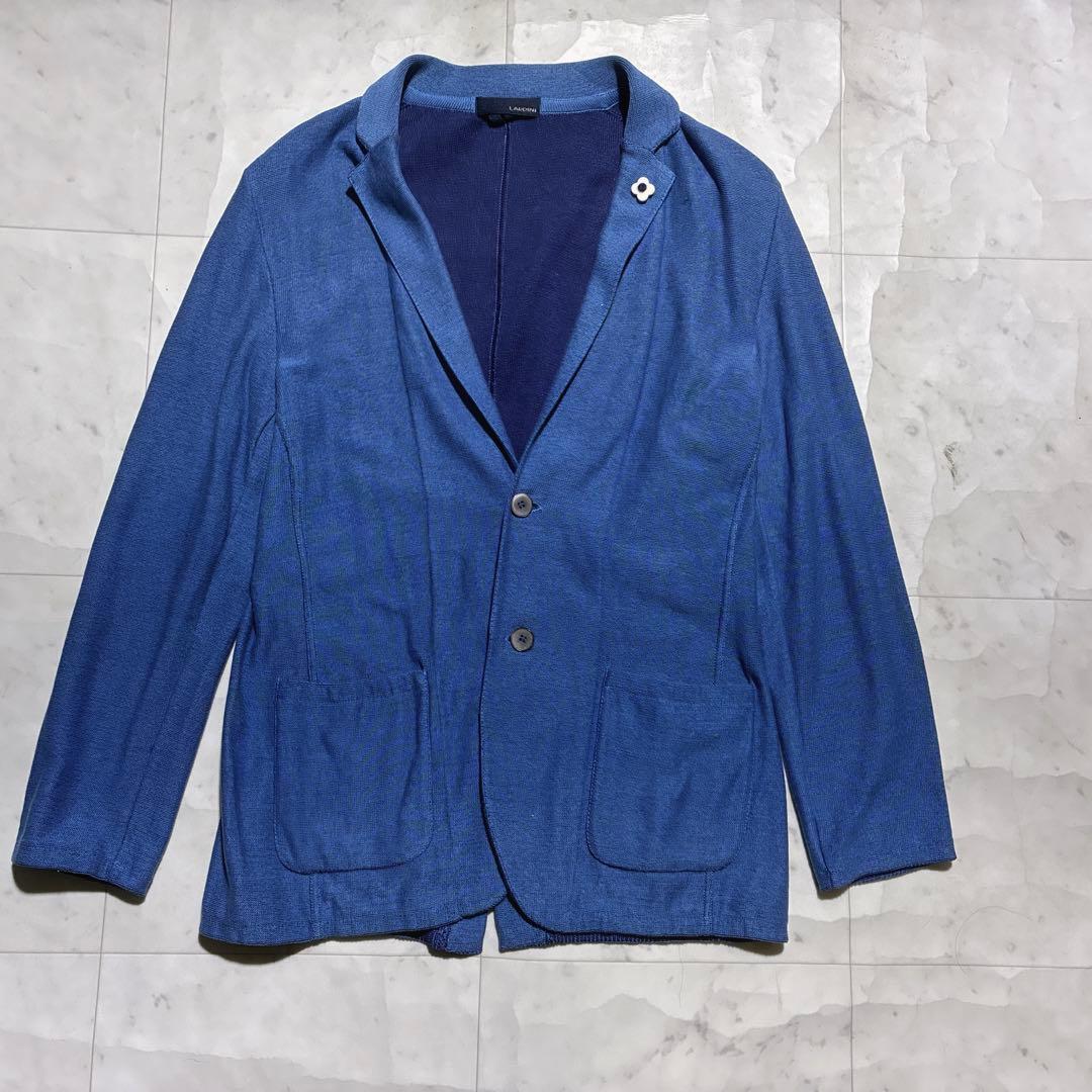 美品⭐️LARDINI テーラードジャケット　ニット　ブートニエール　伸縮性 青