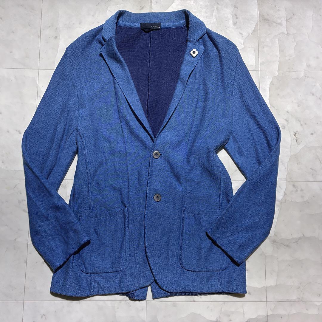 美品⭐️LARDINI テーラードジャケット　ニット　ブートニエール　伸縮性 青