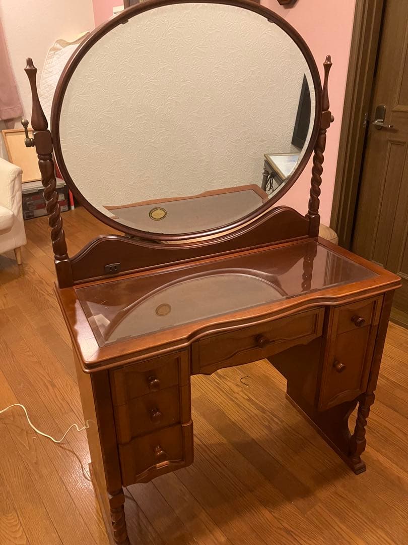 ビンテージ木製ブラウンドレッサー 鏡ミエミラー