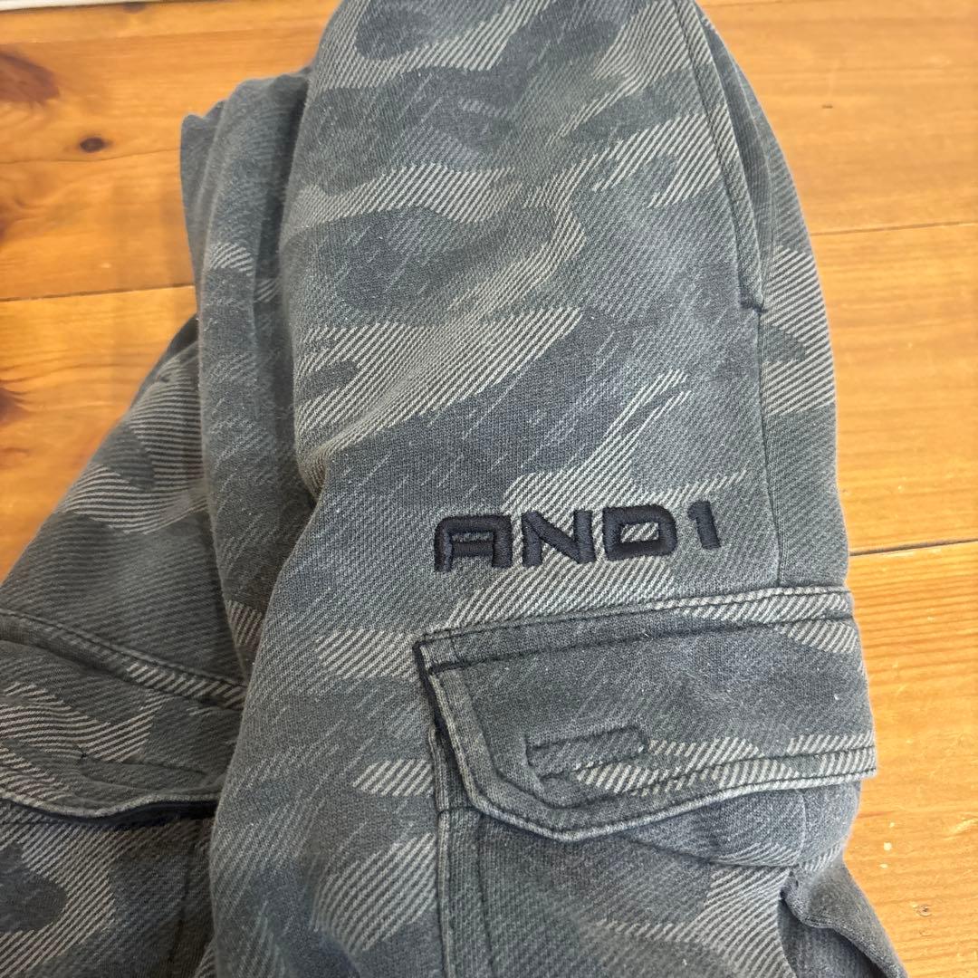 AND1 スウェット カーゴパンツ NBA ストレート迷彩ロゴ刺繍90s