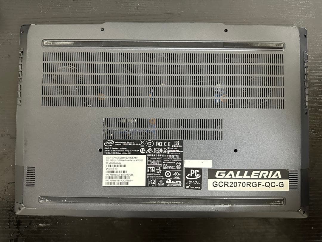 準ジャンク gallerìa laptop ガレリア corei7 第9世代