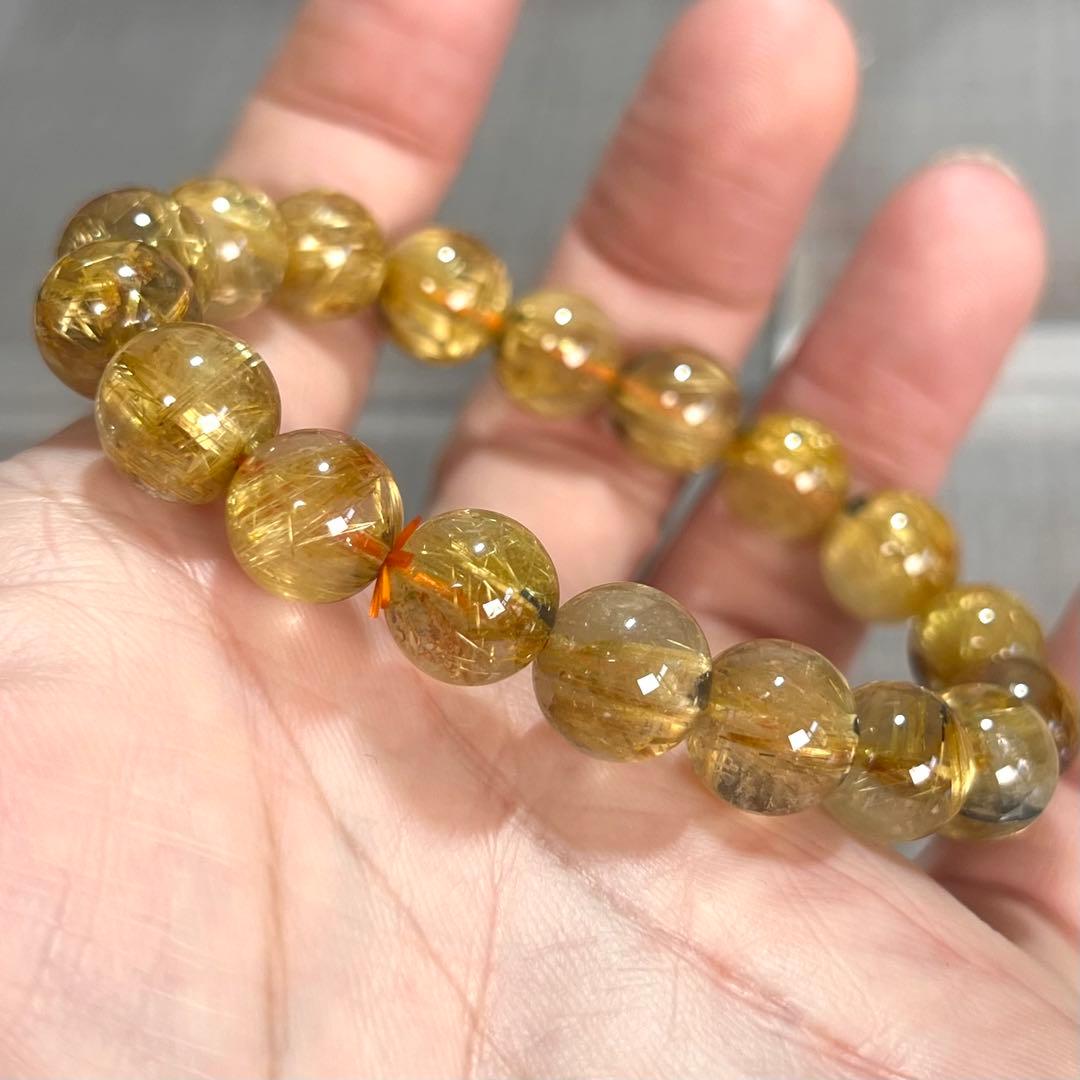 金運強　太陽放射ルチルブレスレット　ヘマタイト　ルチルクォーツ　3-4