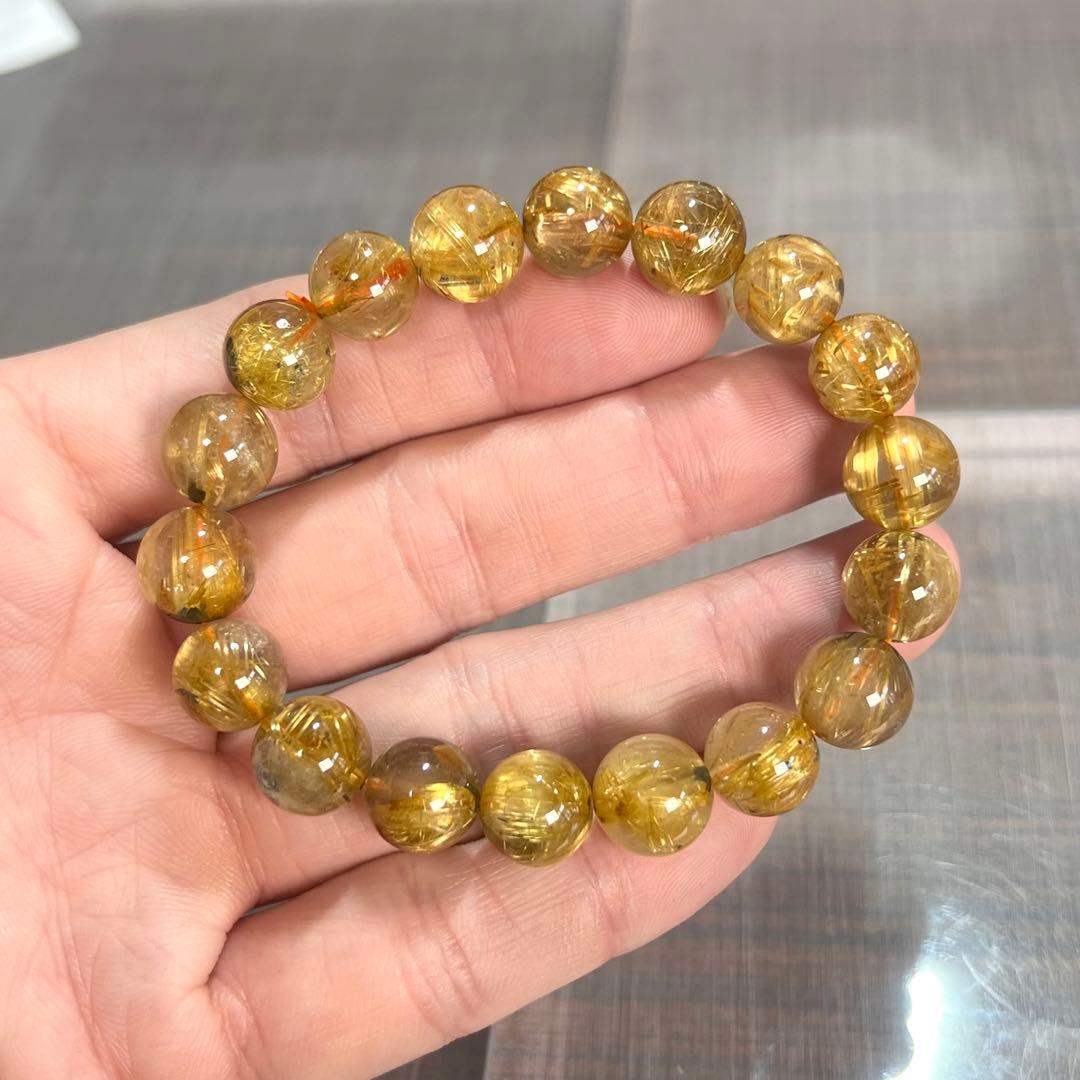 金運強　太陽放射ルチルブレスレット　ヘマタイト　ルチルクォーツ　3-4