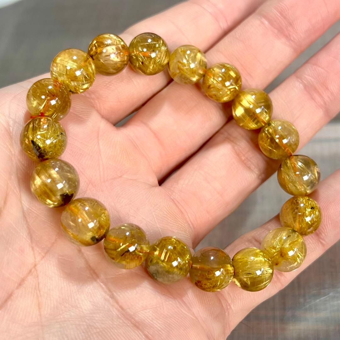 金運強　太陽放射ルチルブレスレット　ヘマタイト　ルチルクォーツ　3-4