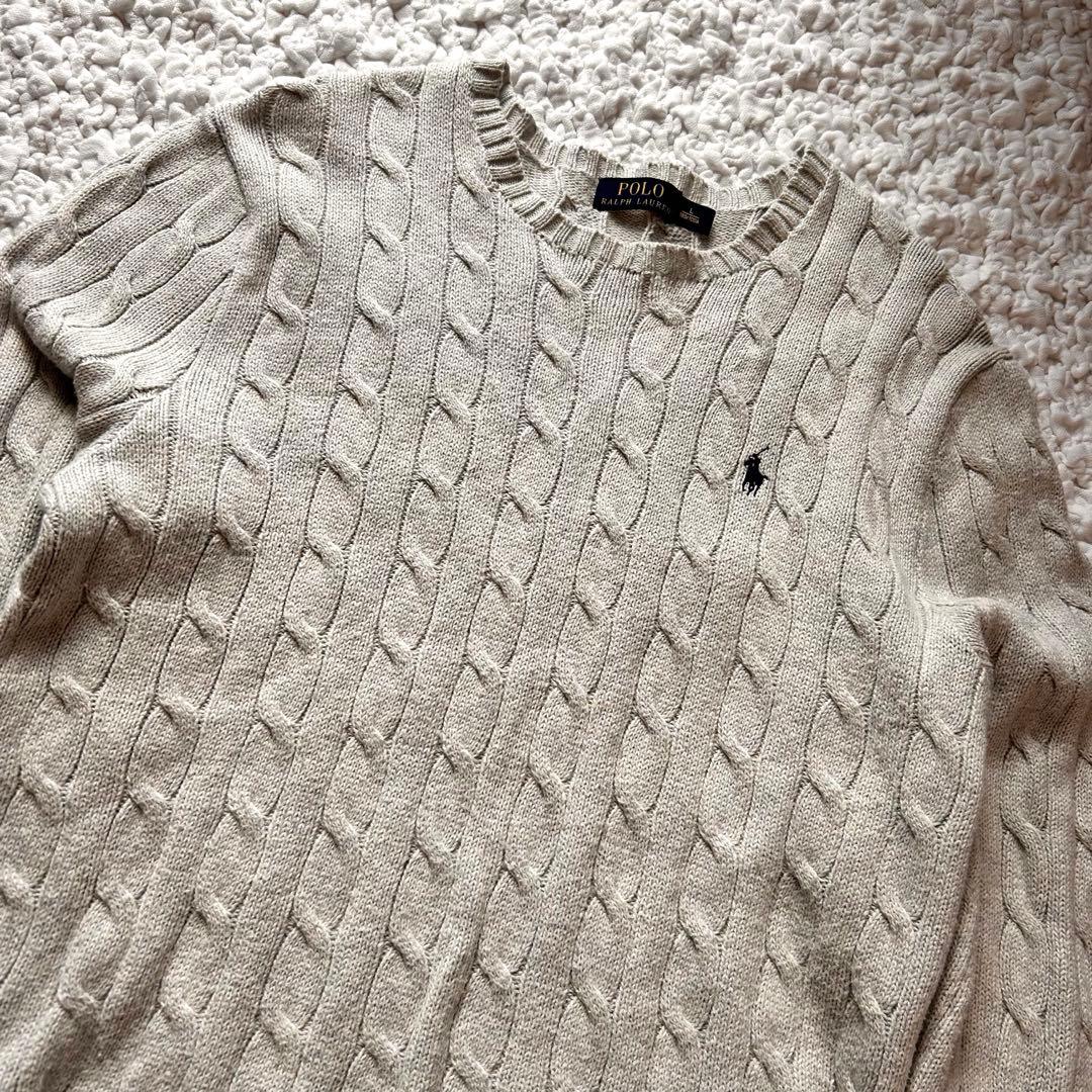 POLO RALPH LAUREN グレー　ライトグレー　ケーブルニット L 綿