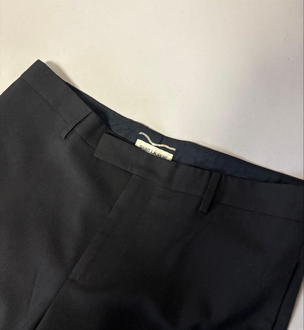 【美品】SAINT LAURENT PARIS \"ウールロングスリムスラックス\"