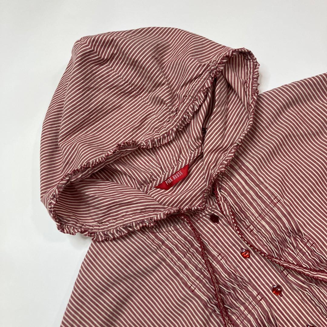 【美品】ピンクハウス 赤 フード付きストライプブラウス/2020年 秋