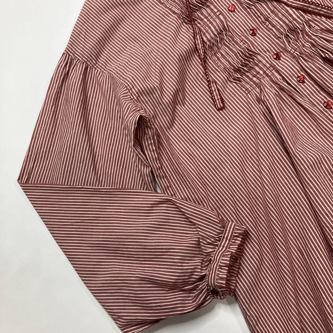 【美品】ピンクハウス 赤 フード付きストライプブラウス/2020年 秋