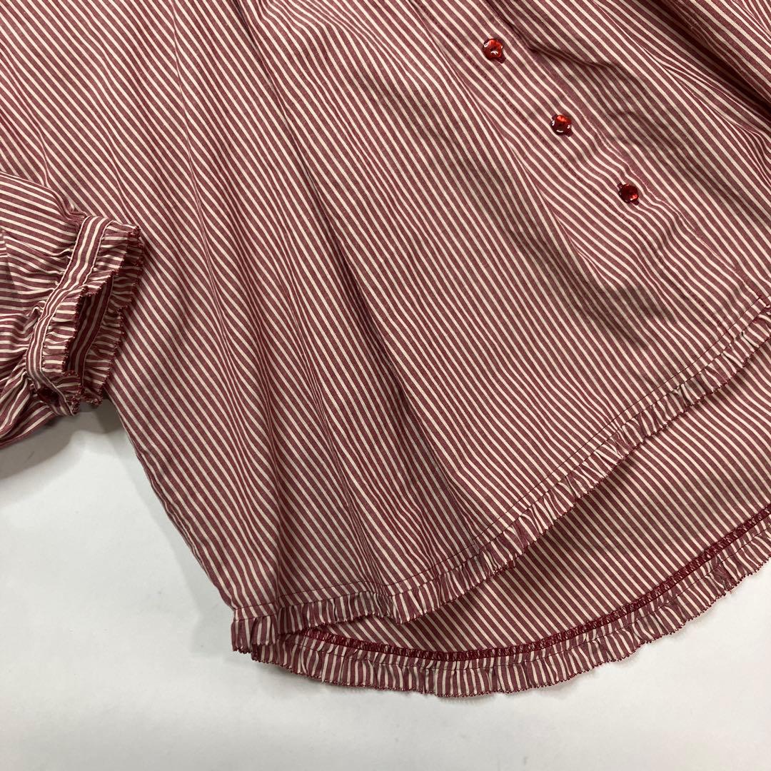 【美品】ピンクハウス 赤 フード付きストライプブラウス/2020年 秋