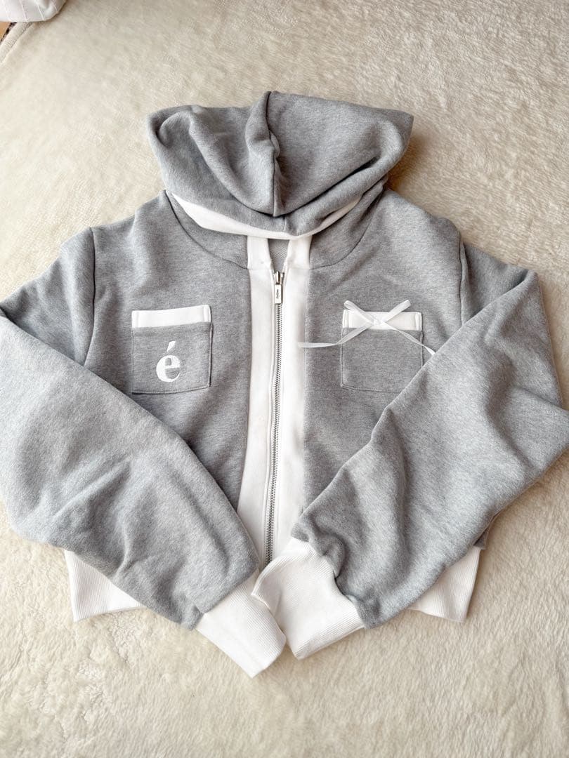 é ribbon piping zip hoodie エピヌ パーカー グレー
