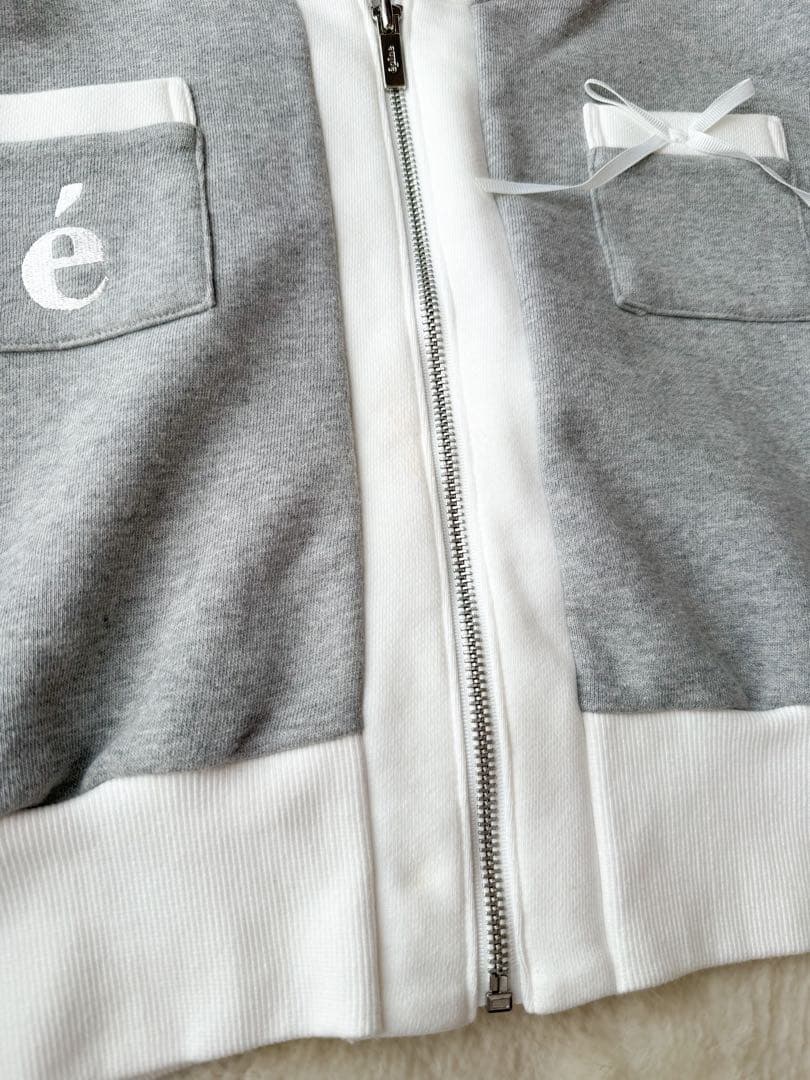 é ribbon piping zip hoodie エピヌ パーカー グレー