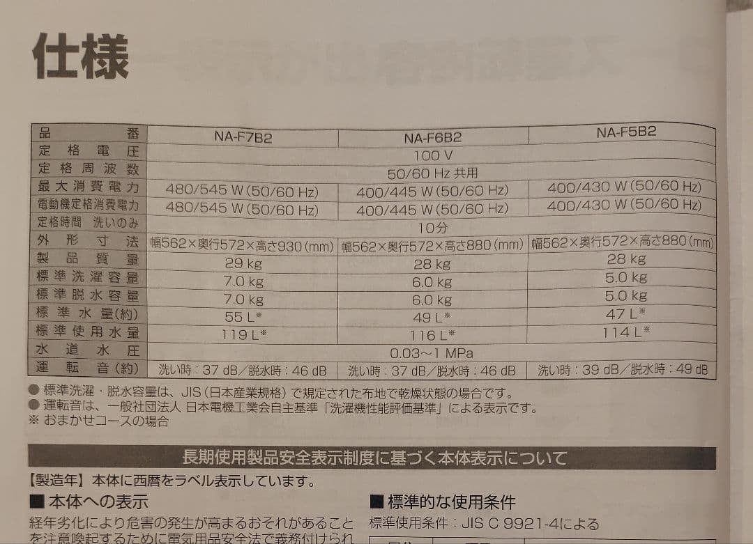 Panasonic全自動洗濯機NA-F7B2C ７kg