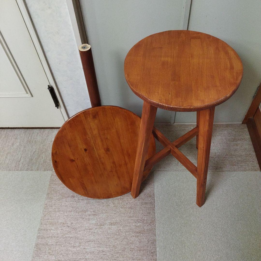 木製丸型サイドテーブル 2点セット