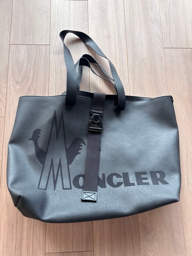 MONCLER ロゴトートバッグ ブラック キャンバスレザー
