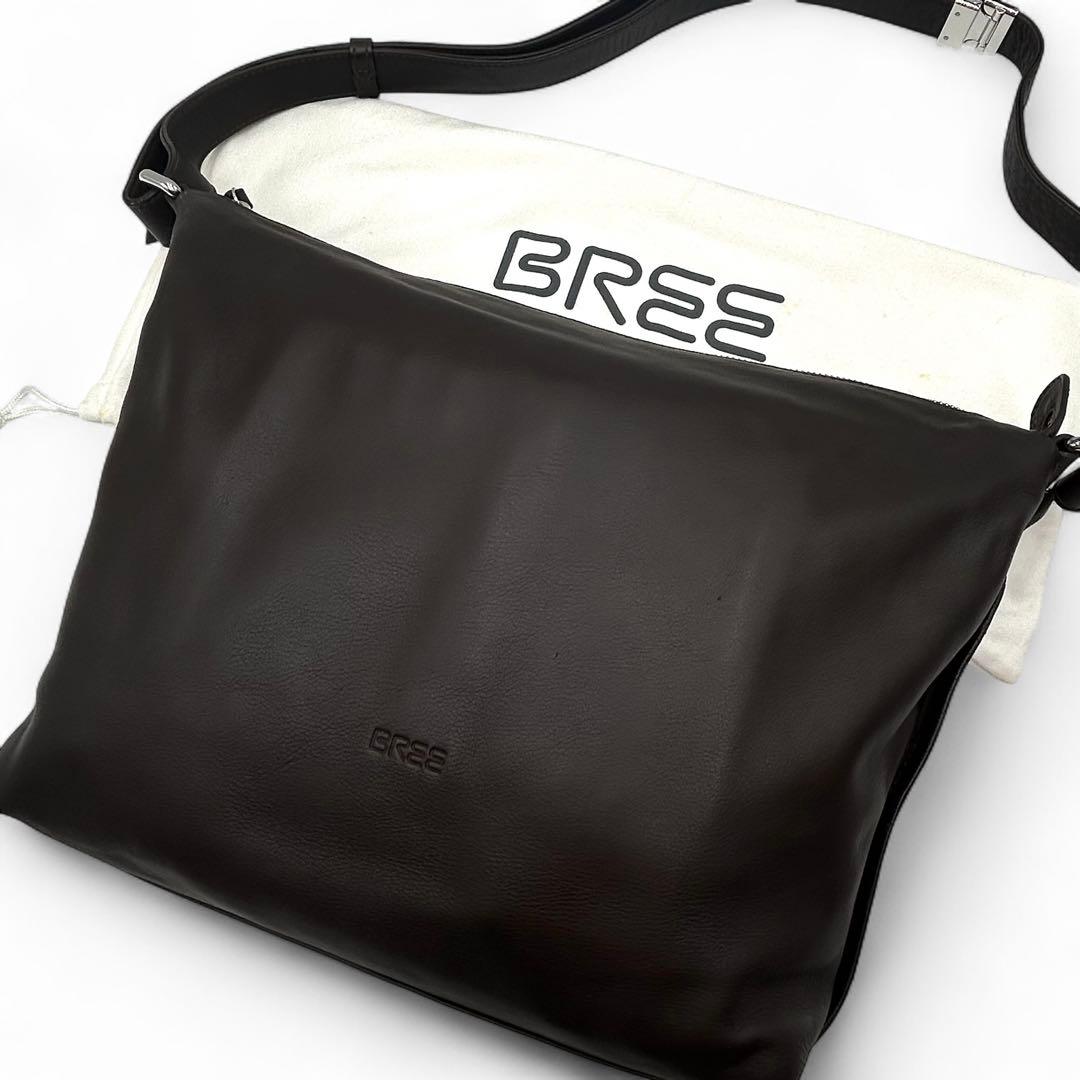【極美品】 BREE ブリー ダークブラウン ロゴ ショルダーバッグ 袋付き