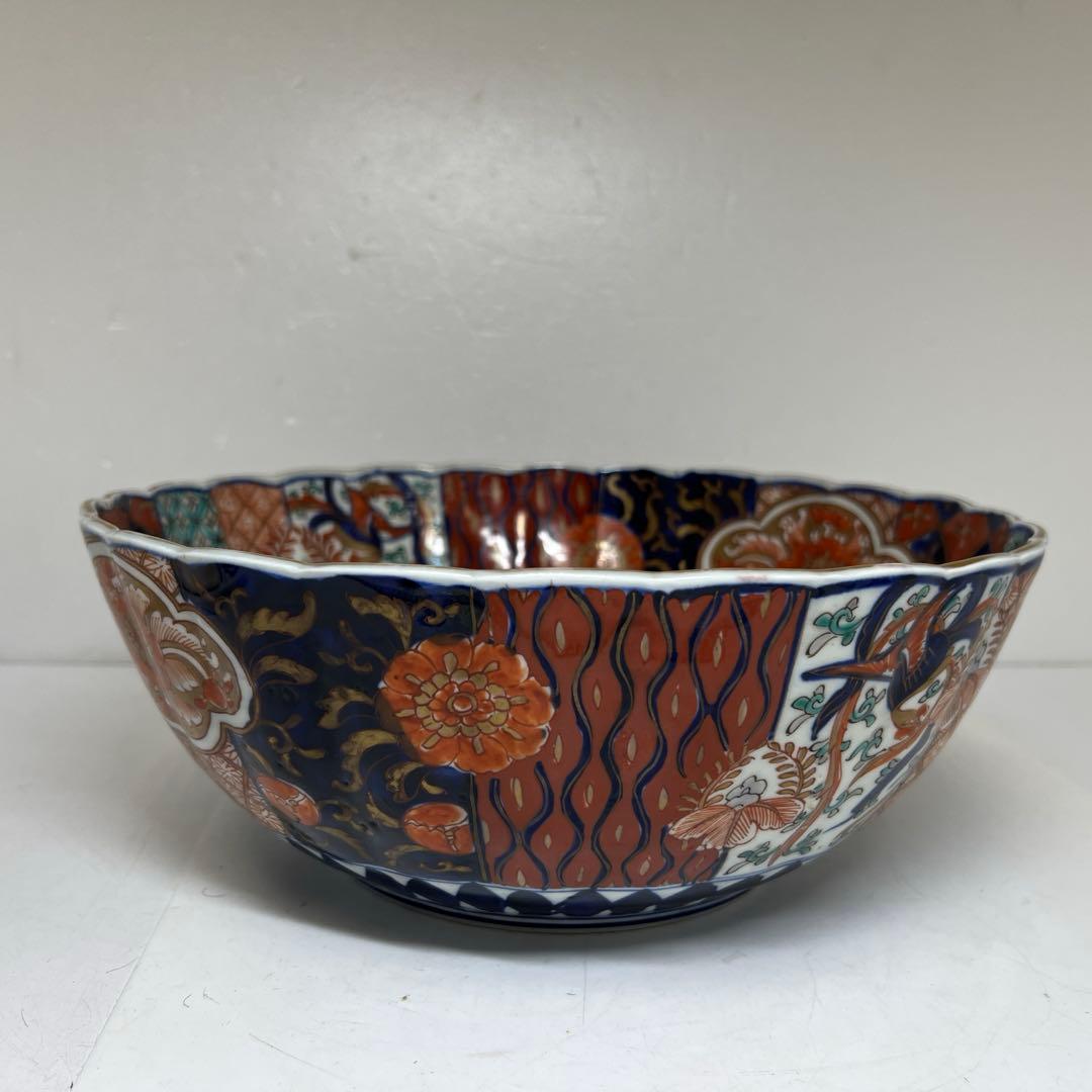 専用　古伊万里　染錦　菊割大鉢　幅約30.7㎝　タサオ　東さ8-0119①