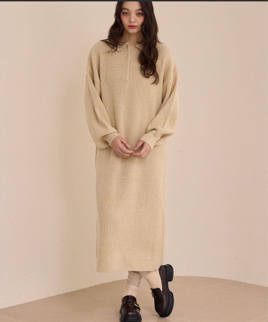 OLUN ニットポロワンピース アイボリー Sサイズ きりまるちゃん