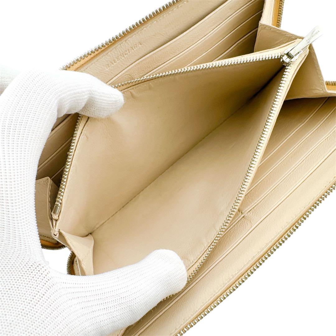 美品◇バレンシアガ レザー ラウンドファスナー 長財布 ベージュ ユニセックス