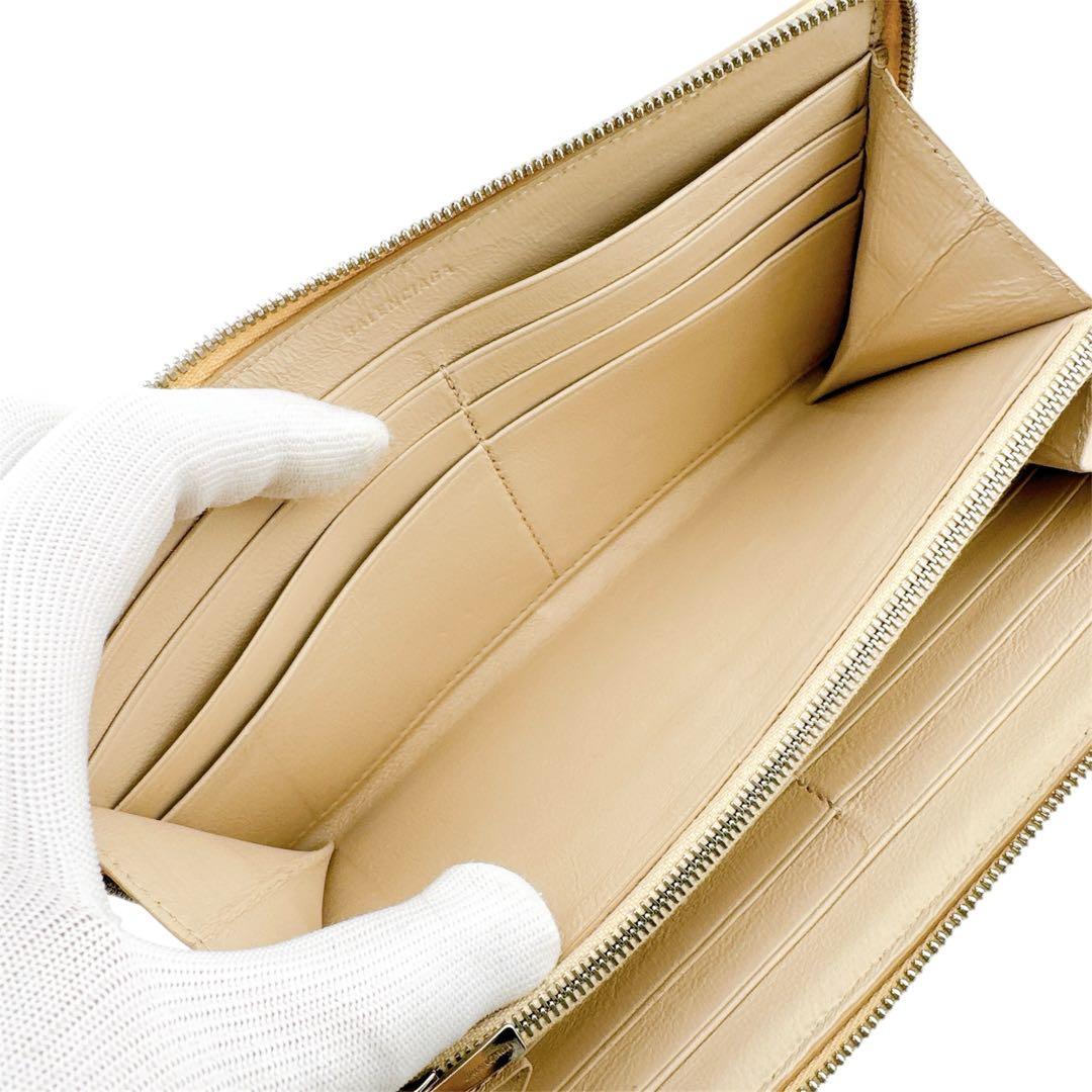 美品◇バレンシアガ レザー ラウンドファスナー 長財布 ベージュ ユニセックス