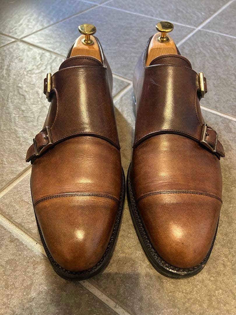 美品　三陽山長　源四郎　ブラウン ダブルモンクストラップ