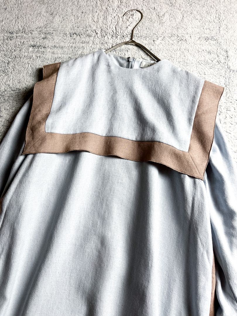 美品【ADORE】バイカラー ラインジョーゼットセーラーヨークワンピース 水色