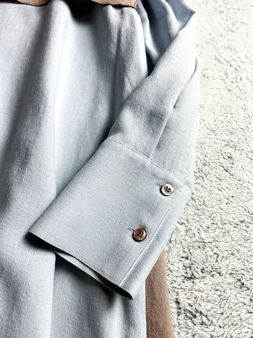 美品【ADORE】バイカラー ラインジョーゼットセーラーヨークワンピース 水色