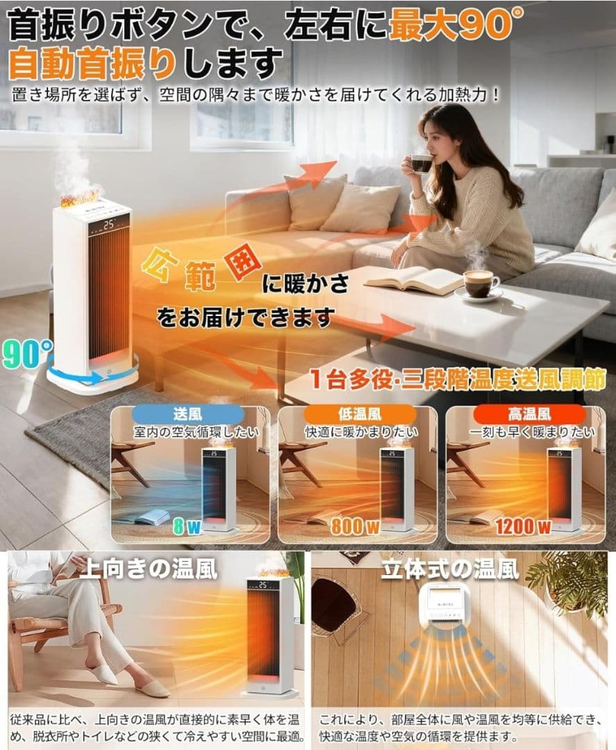 セラミックヒーター 電気ヒーター ファンヒーター 人感センサーで節電対策 大風量