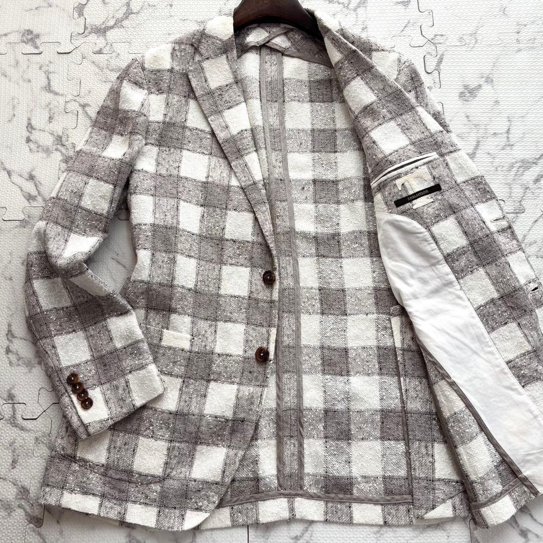 極美品✨TAGLIATORE チェック リネン テーラードジャケット ネップ加工