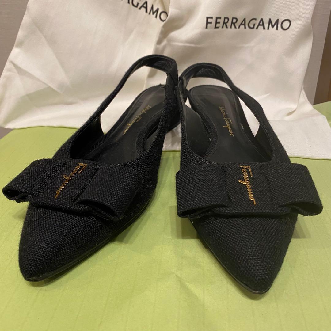 R*!様 【極美品】フェラガモFerragamo スリングバックシューズ 黒 2