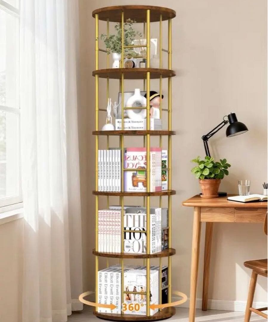 回転本棚 360度回転 木製 高さ135.5cm