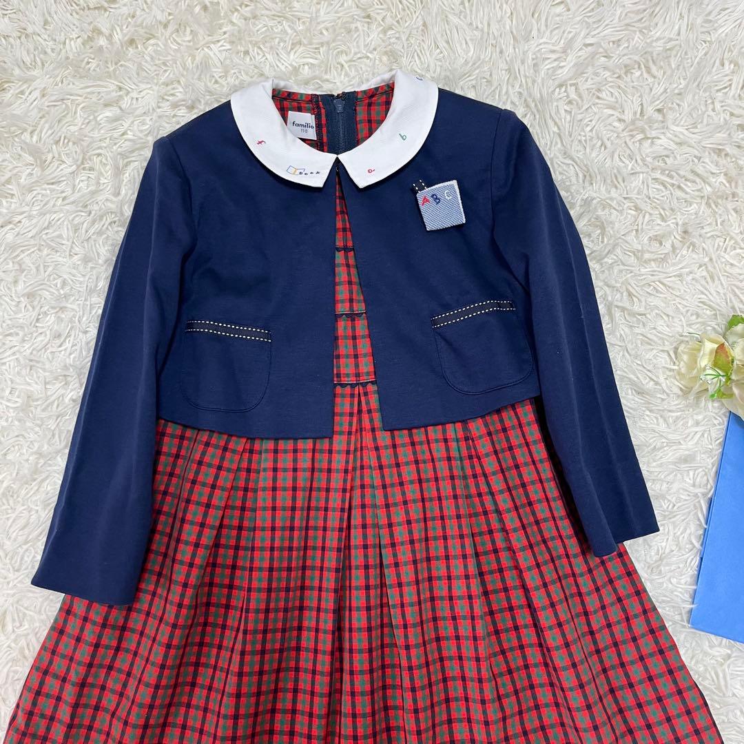 専用✨ファミリア　フォーマルアンサンブル110白襟ワンピース　ボレロ定番チェック