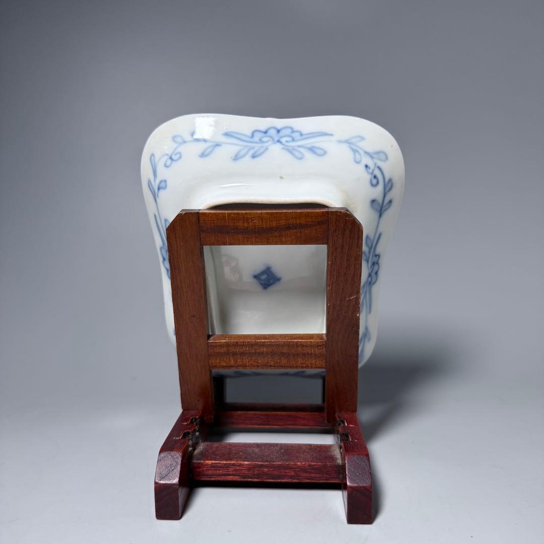 明治時代　有田焼　岩松平吾　色絵軍配形皿　五枚　角岩印　陽刻　珍品　残り僅か