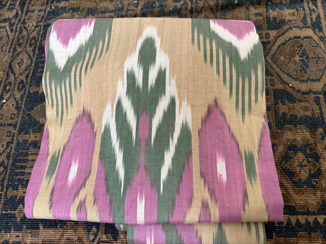 ウズベキスタン絣▪️名古屋帯▪️白茶紫緑▪️夫々月日荘