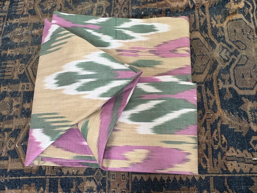 ウズベキスタン絣▪️名古屋帯▪️白茶紫緑▪️夫々月日荘