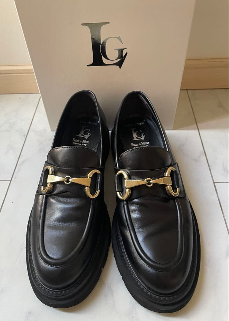 ルカグロッシ ビットローファー イタリア製 38 ブラック タンクソール 厚底