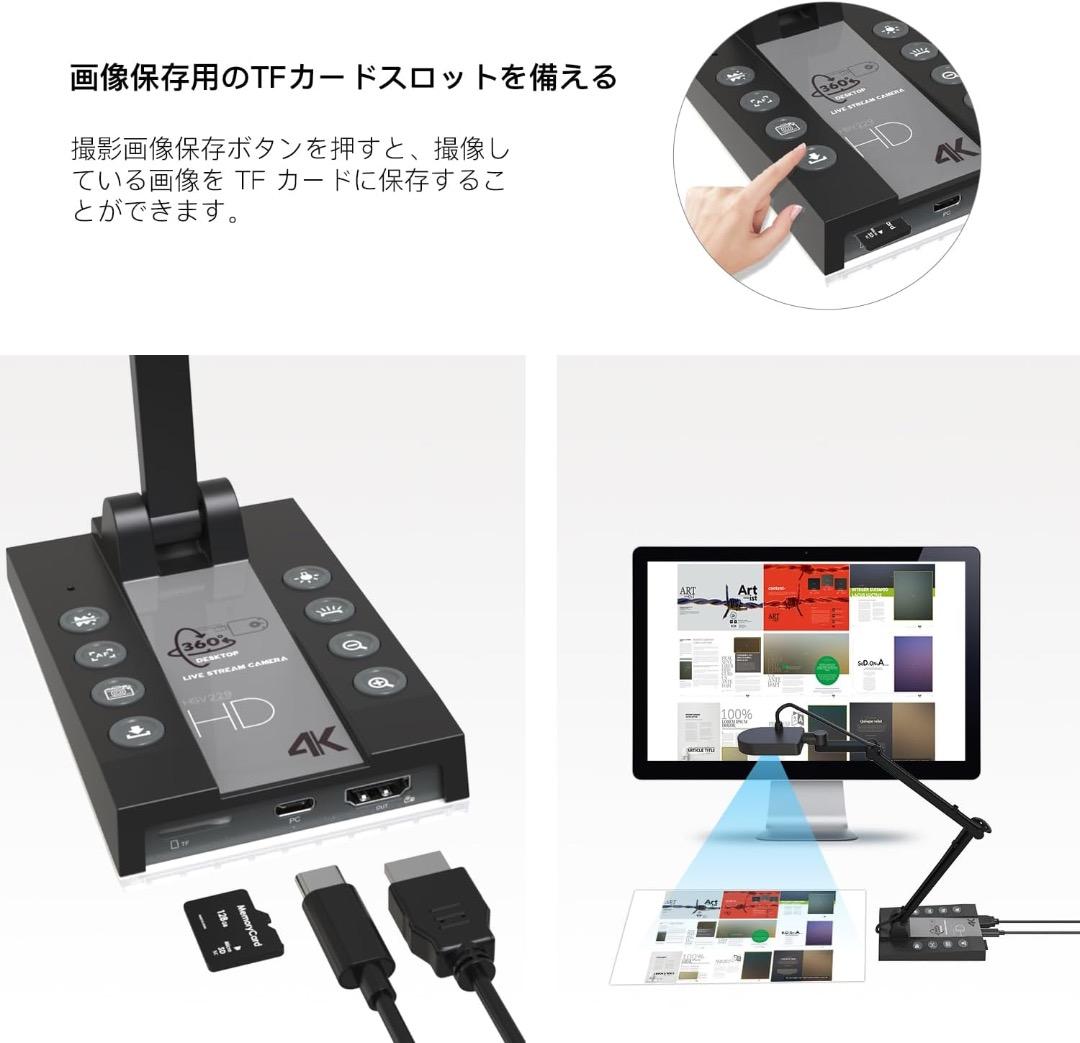 ✨人気✨書画カメラ 4K 1500万画素 webカメラ プロジェクターに直接投影