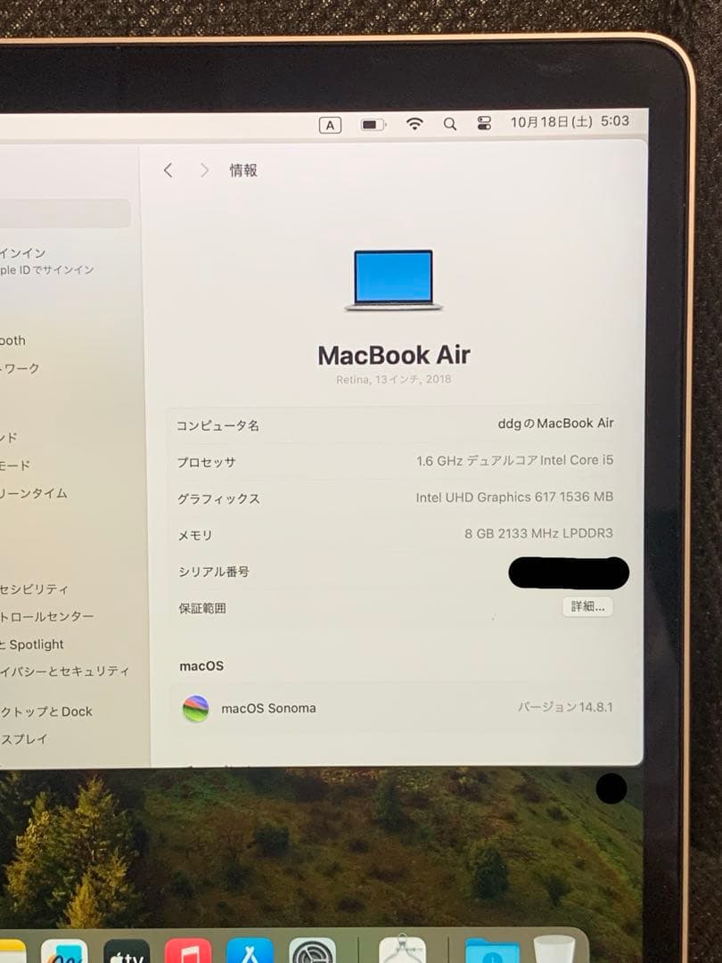 MacBookAir2018モデル128GBシルバー 充電器箱付充放電172回