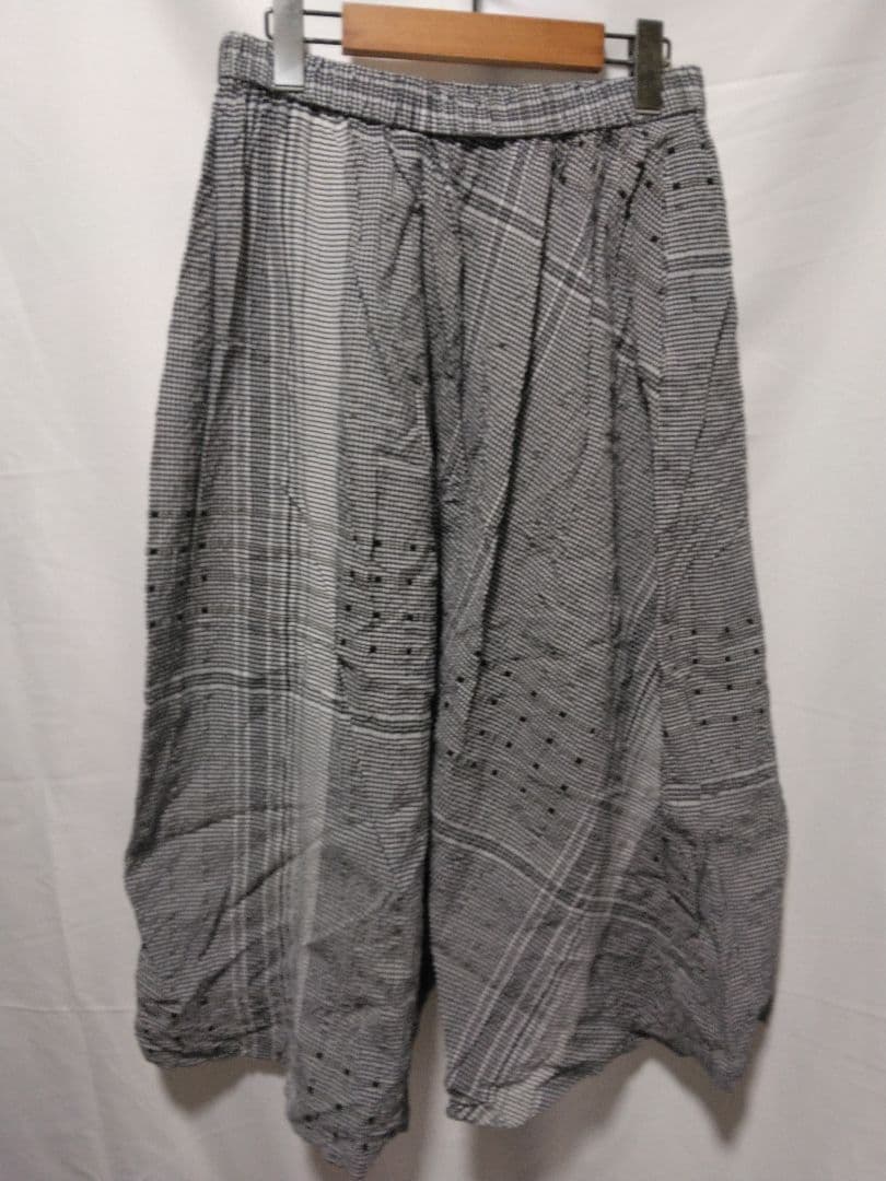 センソユニコ　慈雨　サルエルパンツ ブラック・ホワイト チェック柄