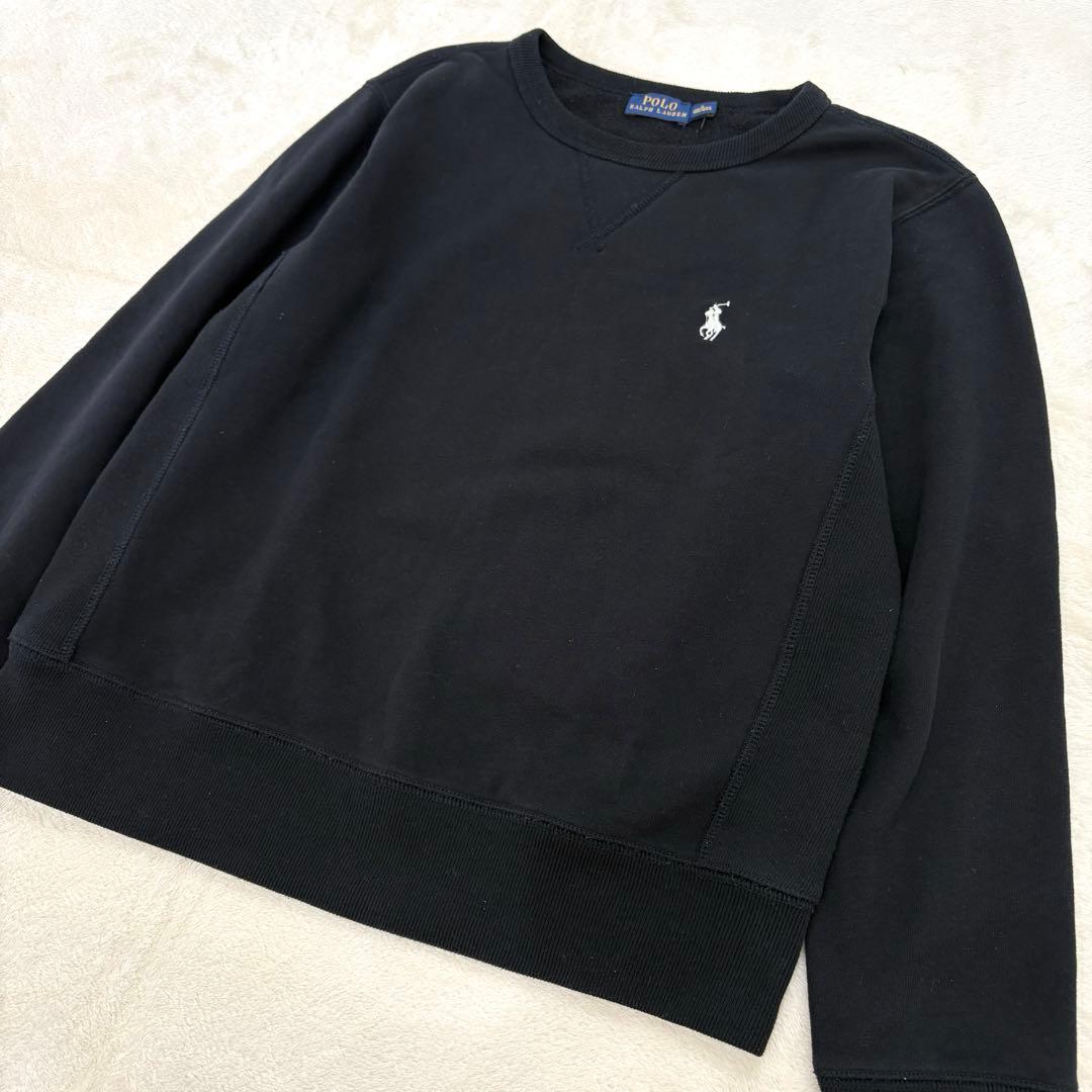 美品✳︎ポロラルフローレンサイドリブスウェットトレーナー黒ホワイトポニーS正規品