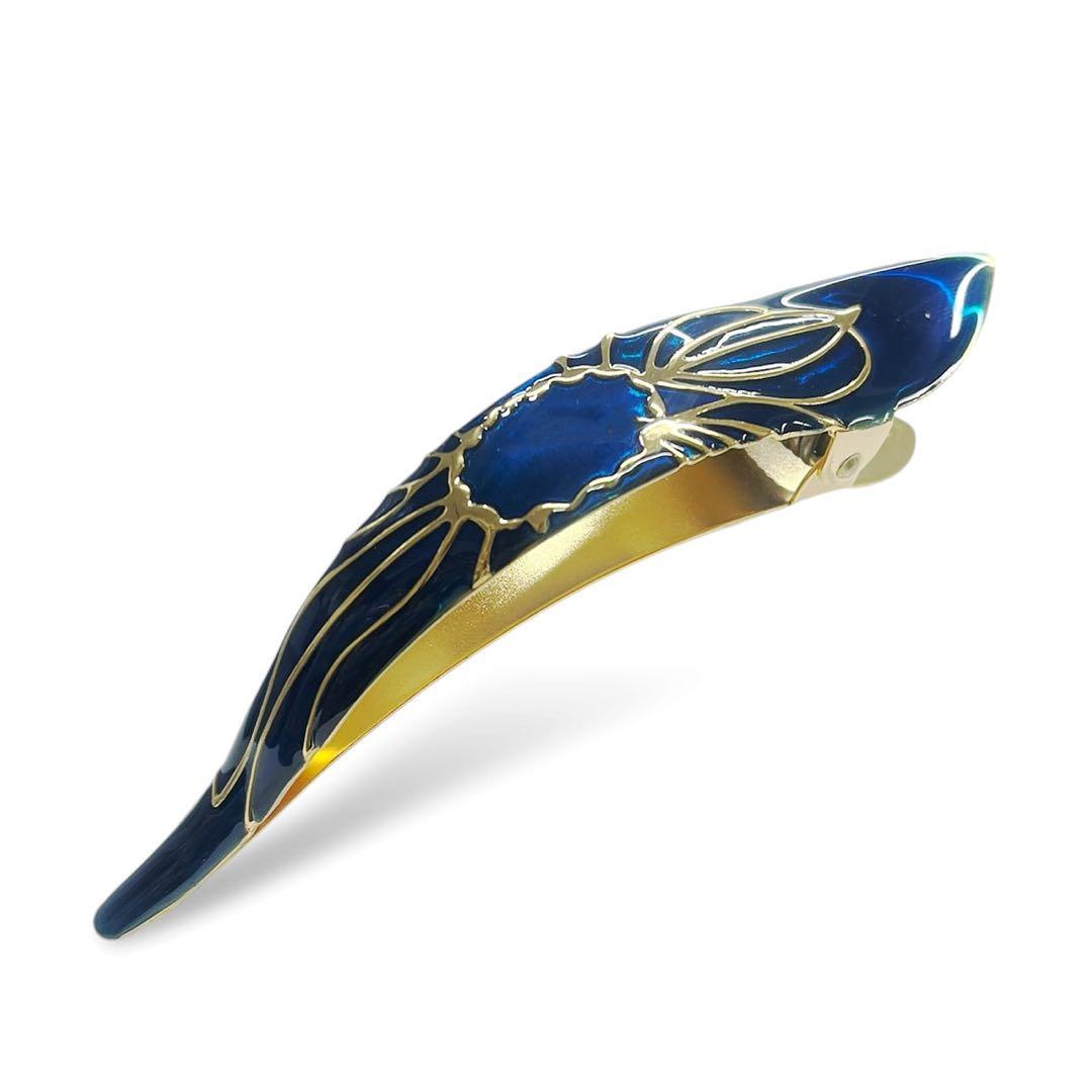 [ficcare] フィカレ花模様ヘアクリップ とボーダーシリーズ青色2個セット