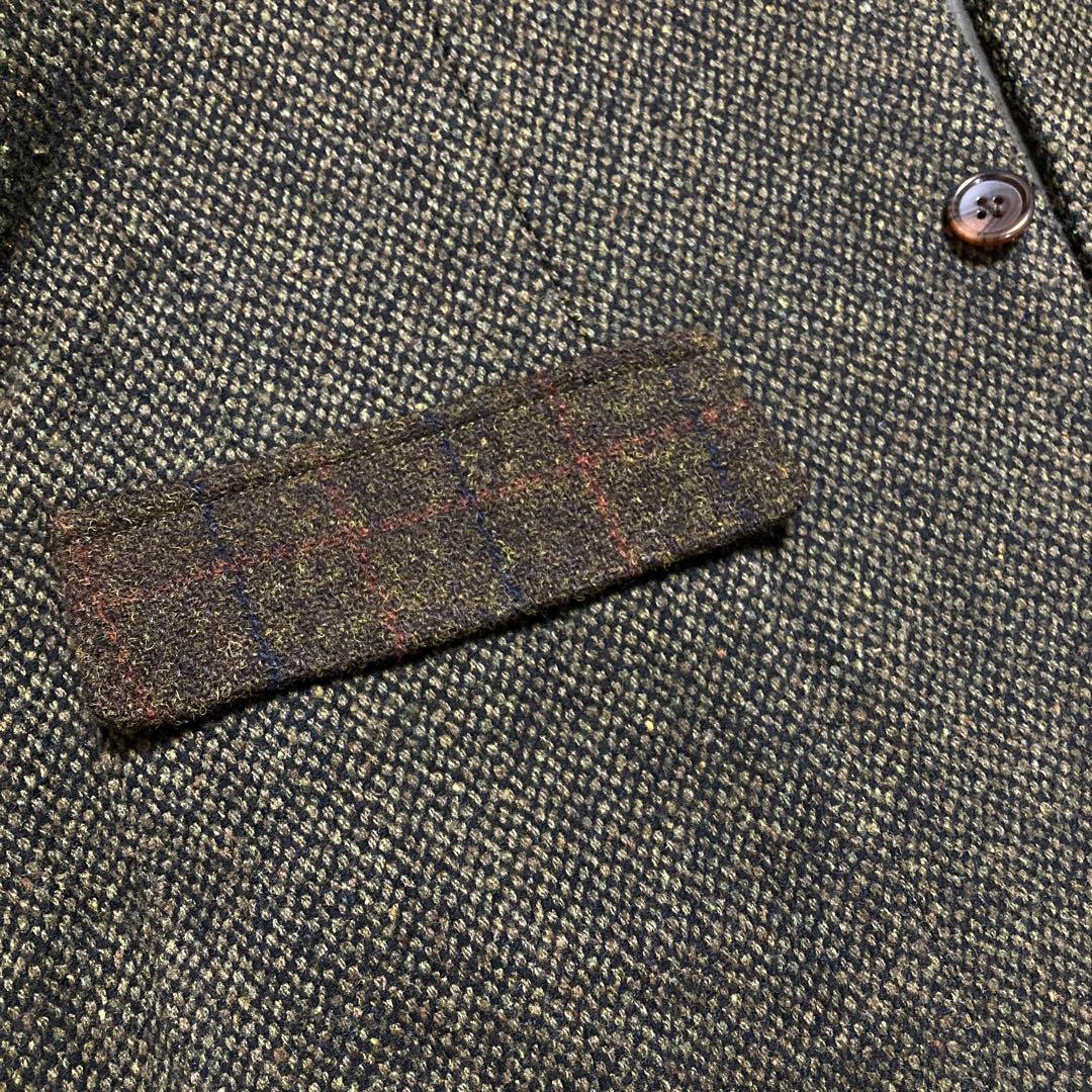 【美品】別注　ハリスツイード テーラードジャケットエルボーパッチ　カーキ M