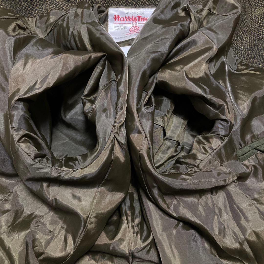 【美品】別注　ハリスツイード テーラードジャケットエルボーパッチ　カーキ M