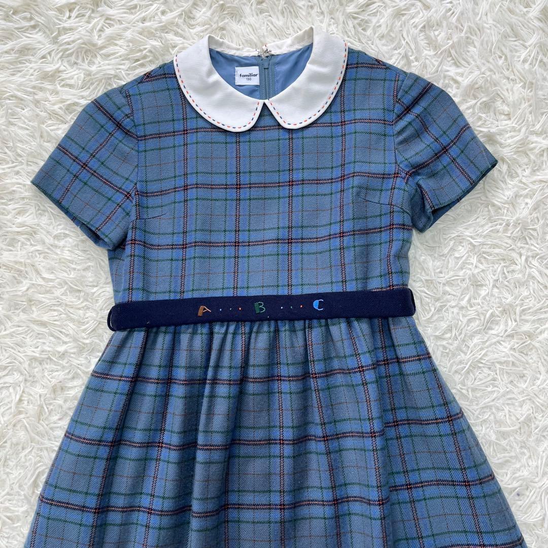 ファミリア✨フォーマルアンサンブルスーツ130 白襟ワンピース ボレロカーデ受験