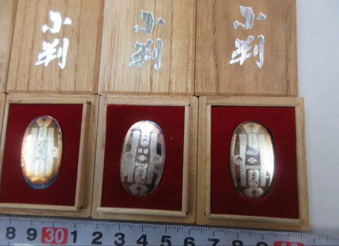 純銀小判 小判 5点まとめて 東京井島 純銀刻印 五両 重さ約1g 木箱 共箱