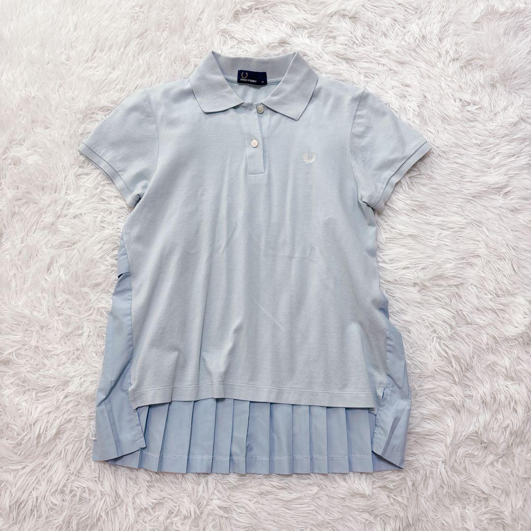 希少✨FREDPERRY フレッドペリー　プリーツ 切り替え ポロシャツ 水色