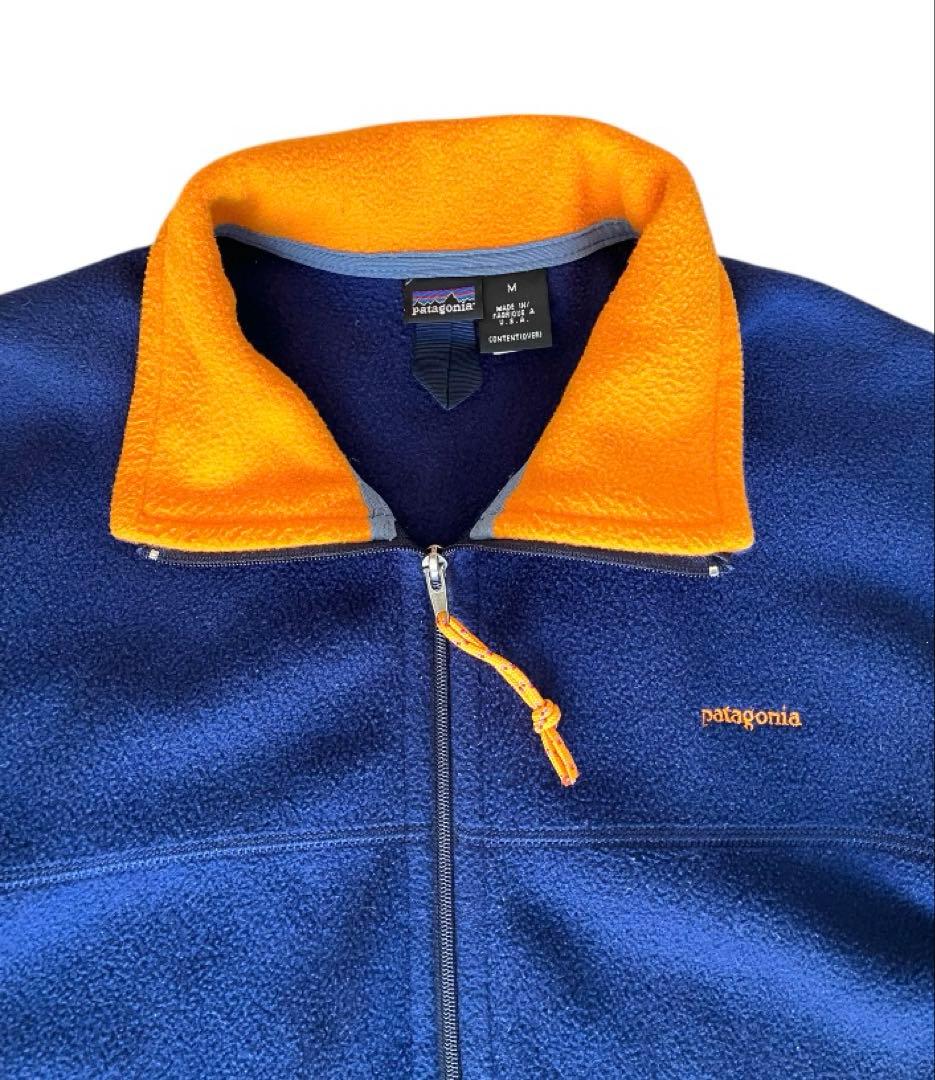USA製 パタゴニア フルジップ フリース　 ネイビー　刺繍ロゴ
