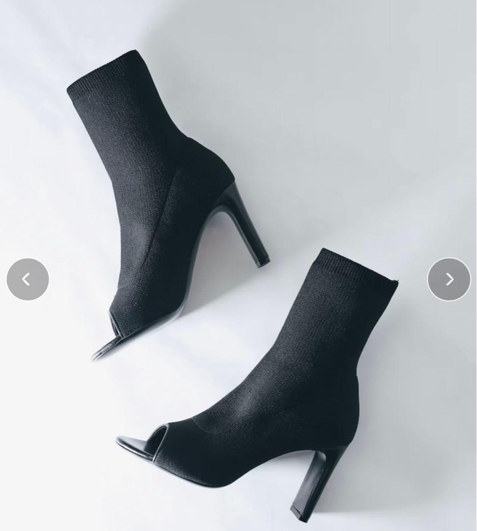 【新品未使用】鈴木亜美　プロデュース オープントゥニットソックスブーツ 黒　S