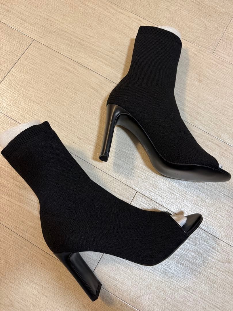 【新品未使用】鈴木亜美　プロデュース オープントゥニットソックスブーツ 黒　S