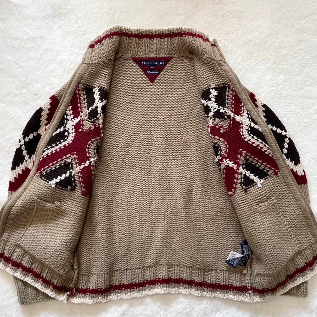 【希少】トミーヒルフィガー　ネイティブ柄　カウチン　ドライバーズニット　L