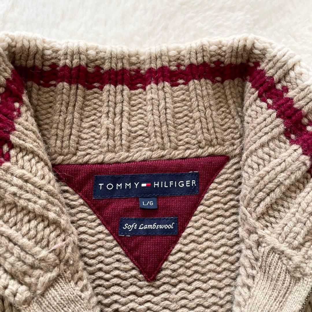【希少】トミーヒルフィガー　ネイティブ柄　カウチン　ドライバーズニット　L